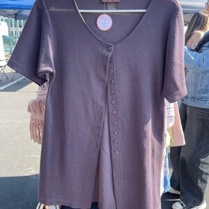 Purple Short Sleeve Ribbed Button Down Shirt